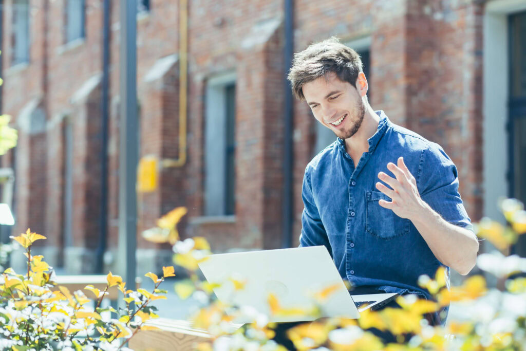 young handsome male student taking online remote e 2023 11 27 05 24 44 utc